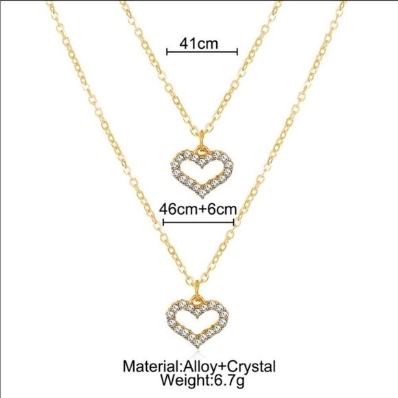 Necklace double layered Heart ZincAlloy Rhinestone - Picture 3 of 11